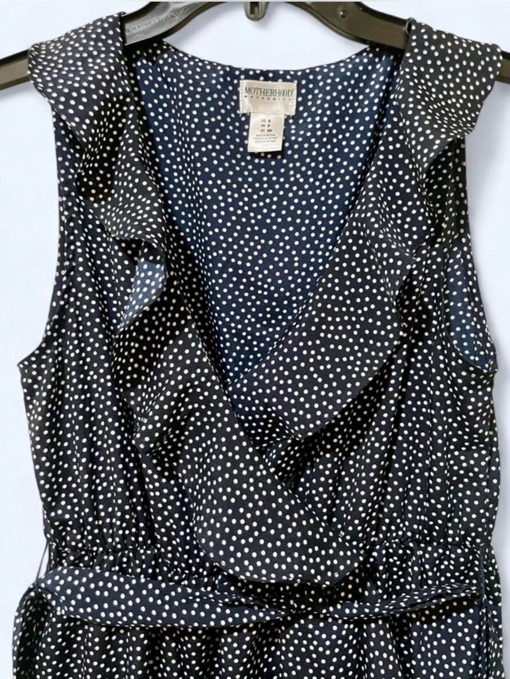 Motherhood Navy Polka Dot Ruffle Wrap Dress size S